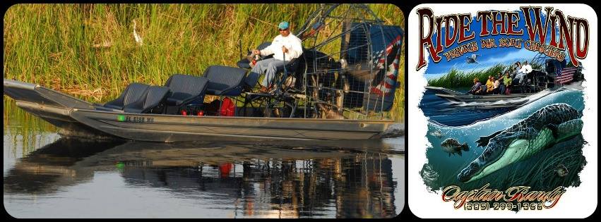 Ride The Wind logo next to a photo of an operator manning a boat