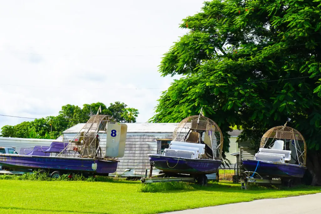 Airboats used to explore the wetlands and discover Everglades Navigation Signs in South Florida